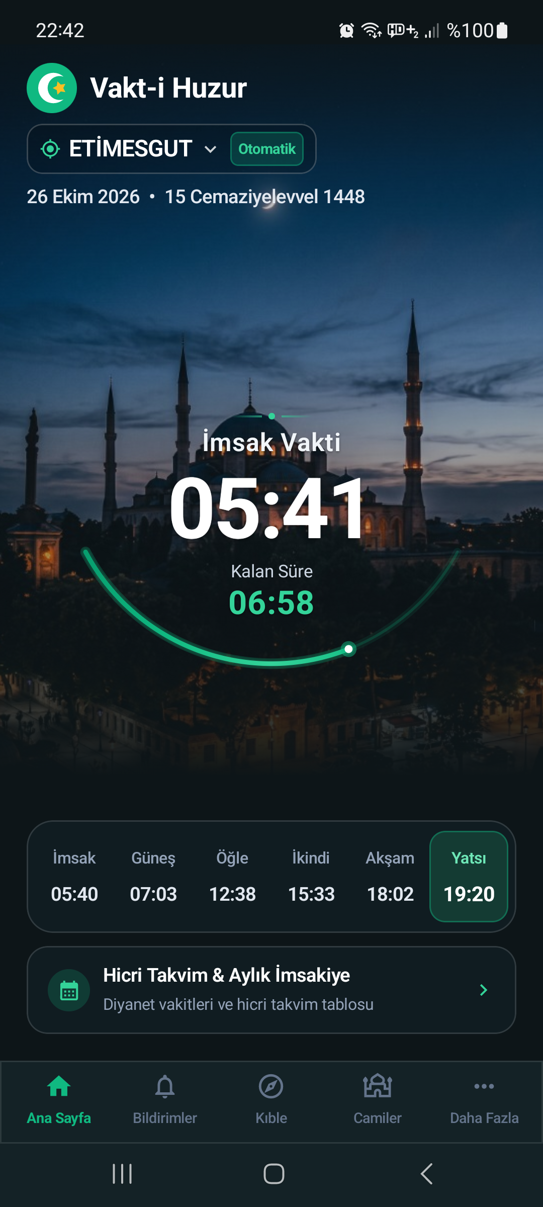 Vakt-i Huzur Gerçek Uygulama Ekranı
