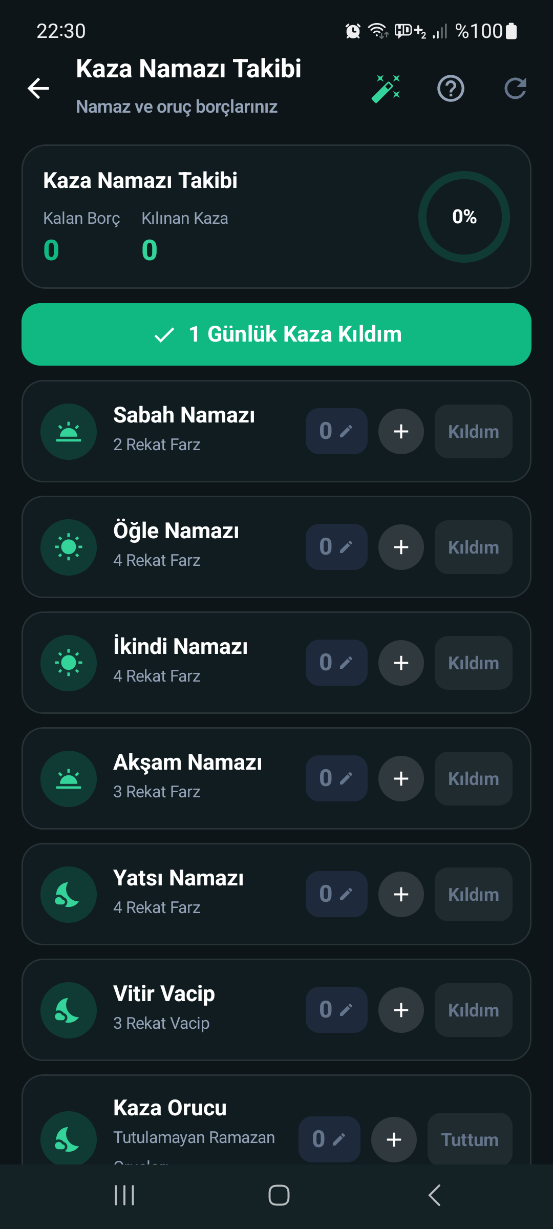 Kaza Namazı Takibi Ekran Görüntüsü