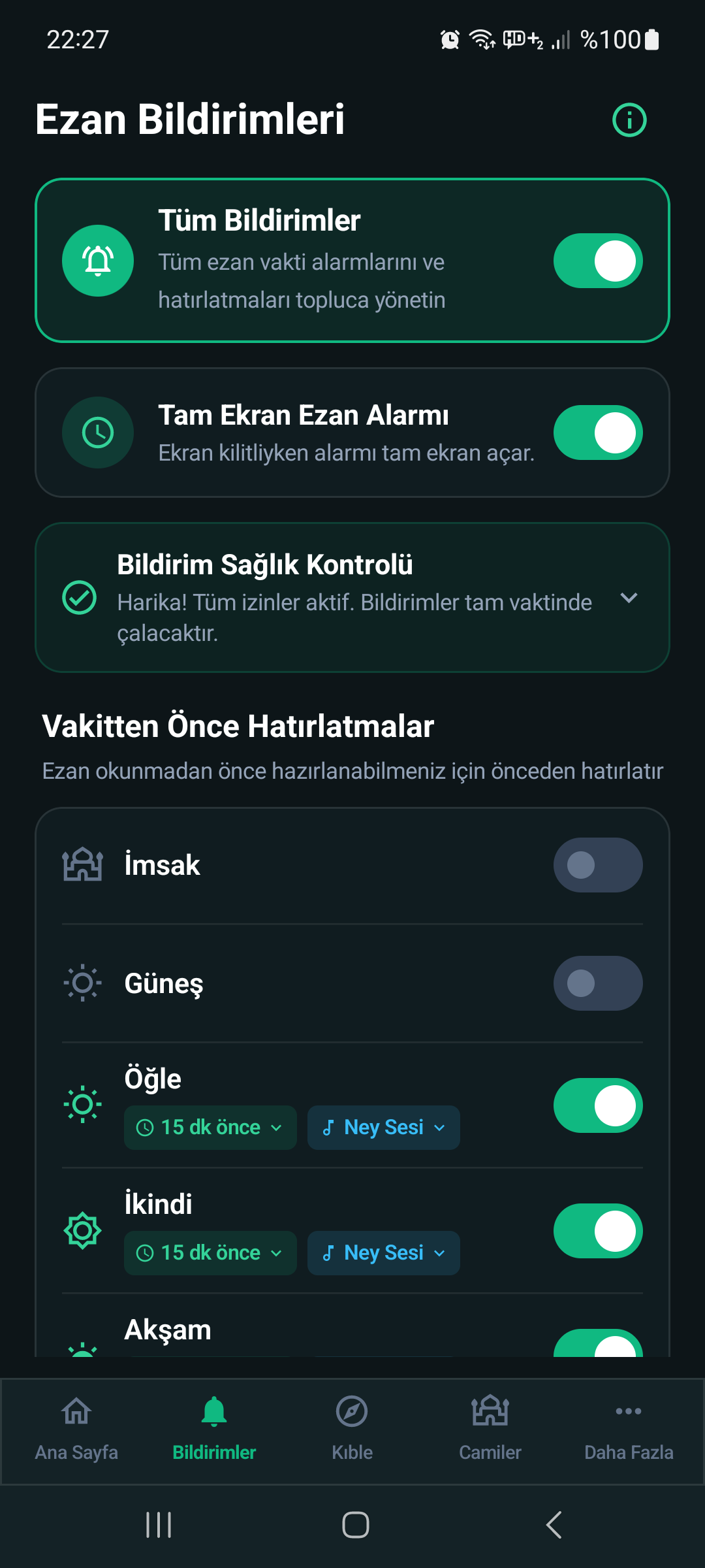 Ezan Bildirimleri Ekran Görüntüsü