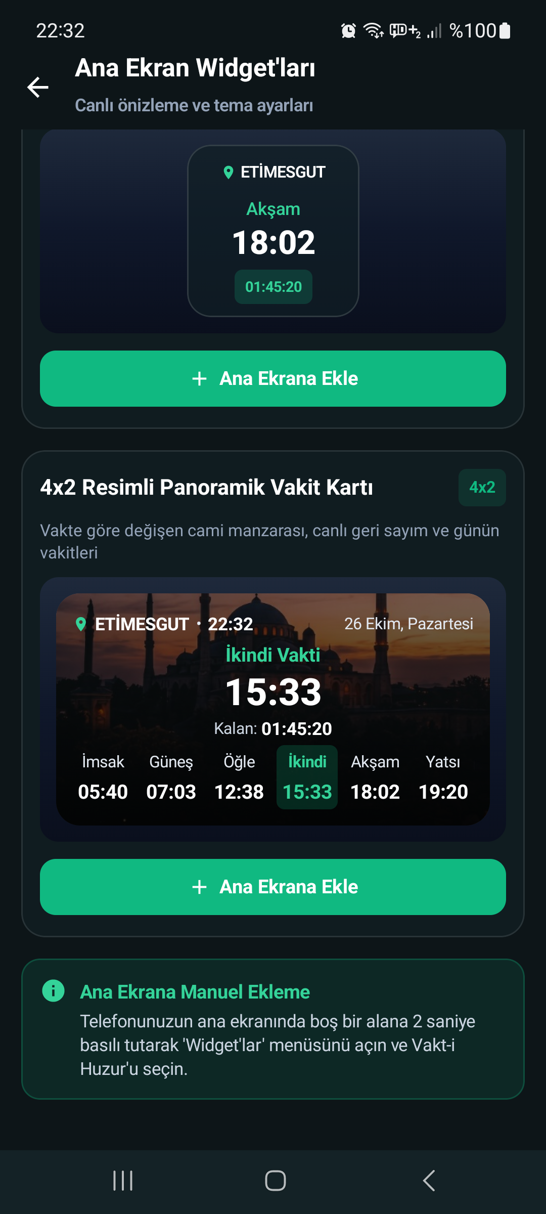 Canlı Widget'lar Ekran Görüntüsü